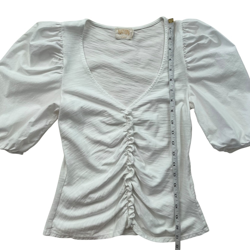 Nation LTD Giada Gathered Ruched Puff Sleeve Top in White SZ XS Feminine Flirty - Picture 9 of 9